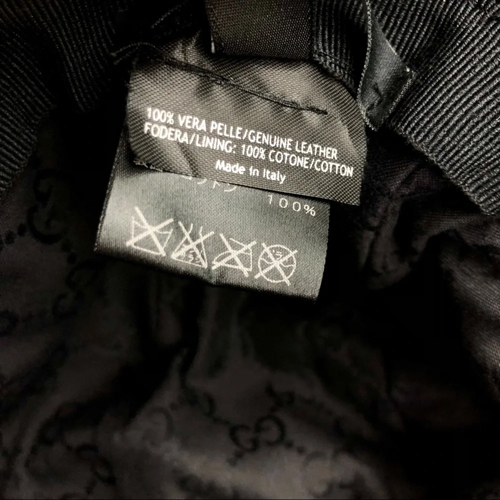 GUCCI Black Leather Fur Bucket GG Logo Hat M - Picture 5 of 16